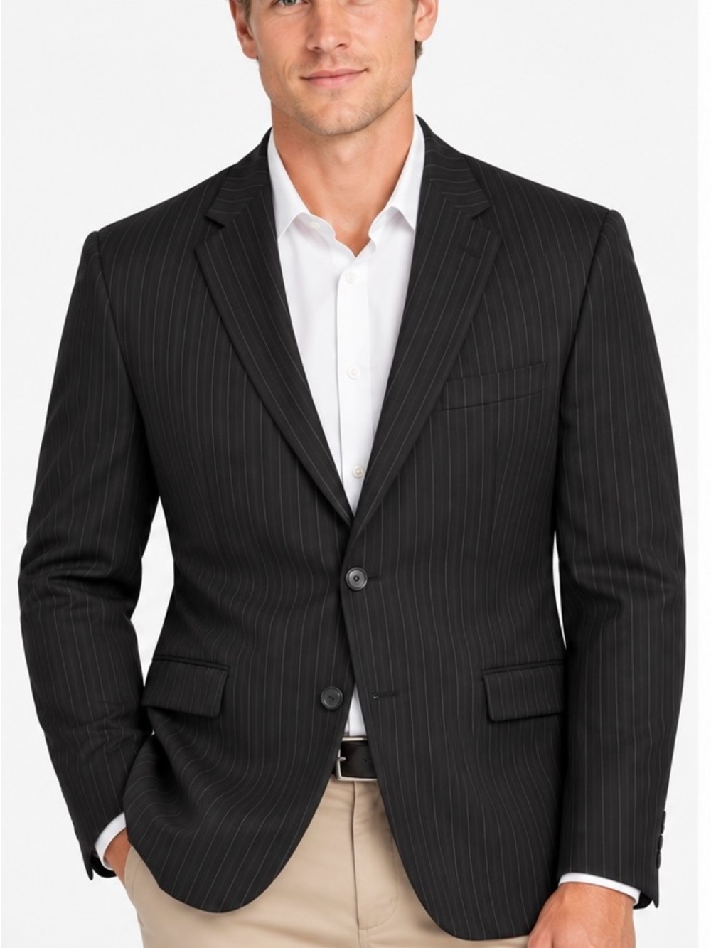 Men's Black Pinstripe Two-Button Sport Coat